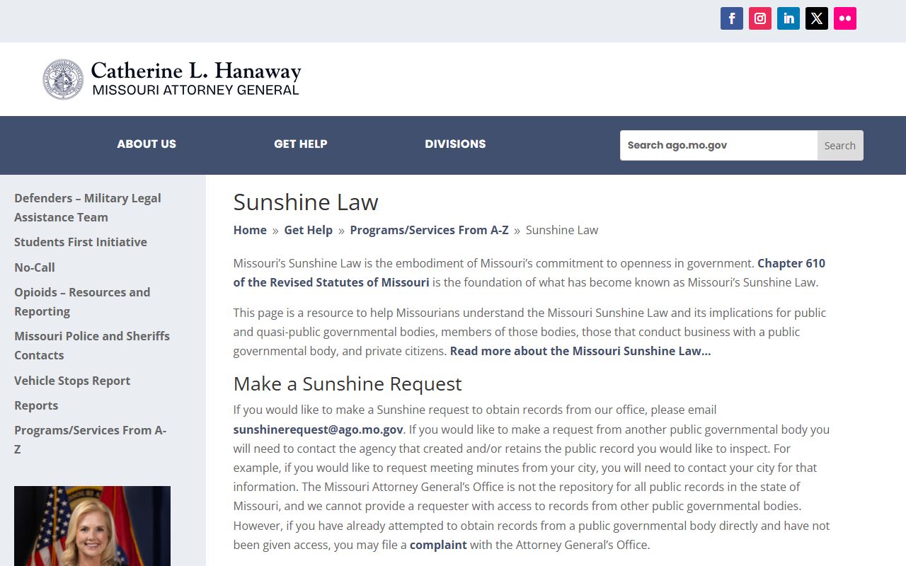Schuyler County inmate population Missouri Sunshine Law records request guidance